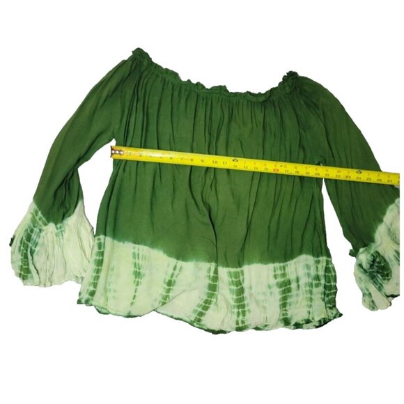 Bella Moda Green Size 1X Viscose Off the Shoulder Shirt Bohemian Fairy Rodeo - Picture 7 of 11